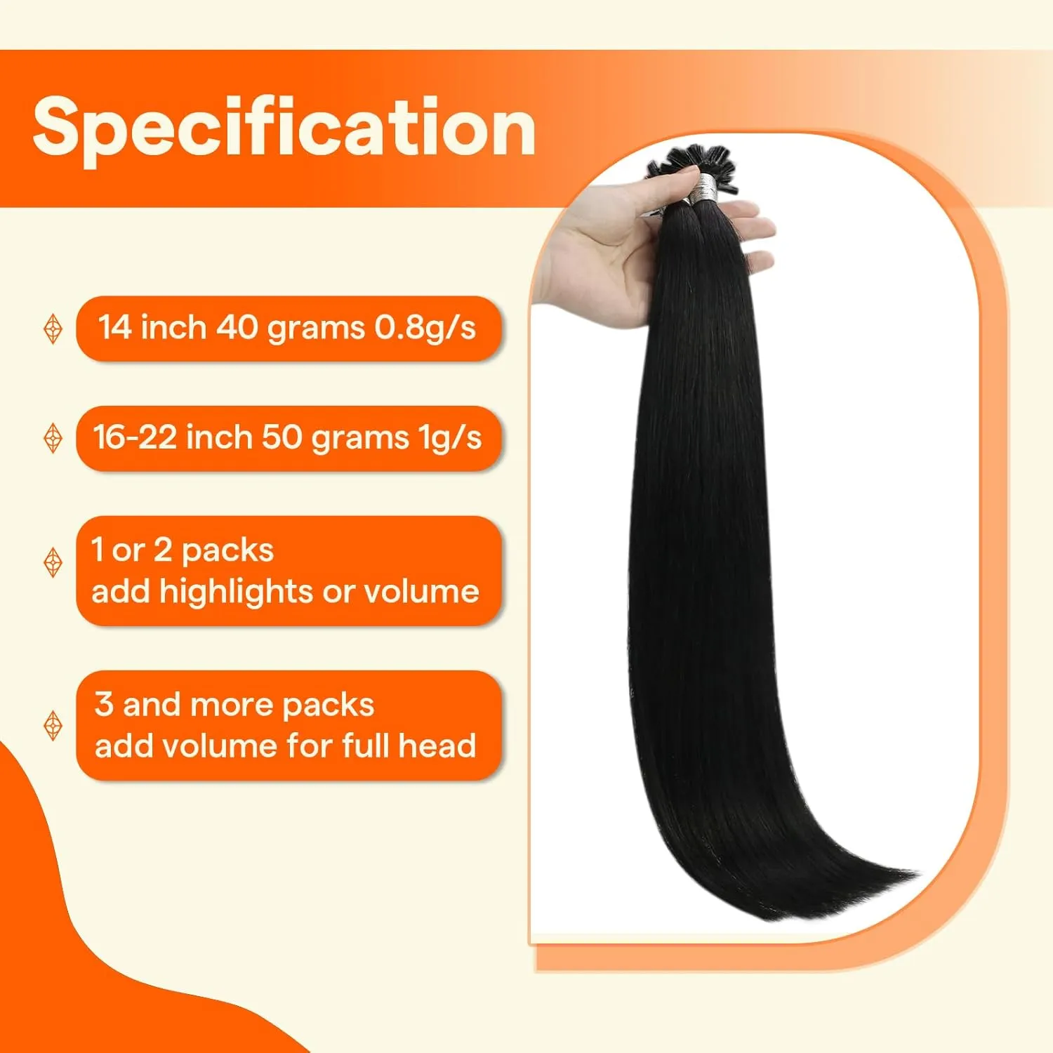 Full Shine U Tip Human Hair Extensions Color 1 Jet Black Remy Hair Prebonded Human Hair Extentions 22 Inch Keratin Tip Hair Extensions 1 Gram Per Strand 50 Grams Fusion Extensions