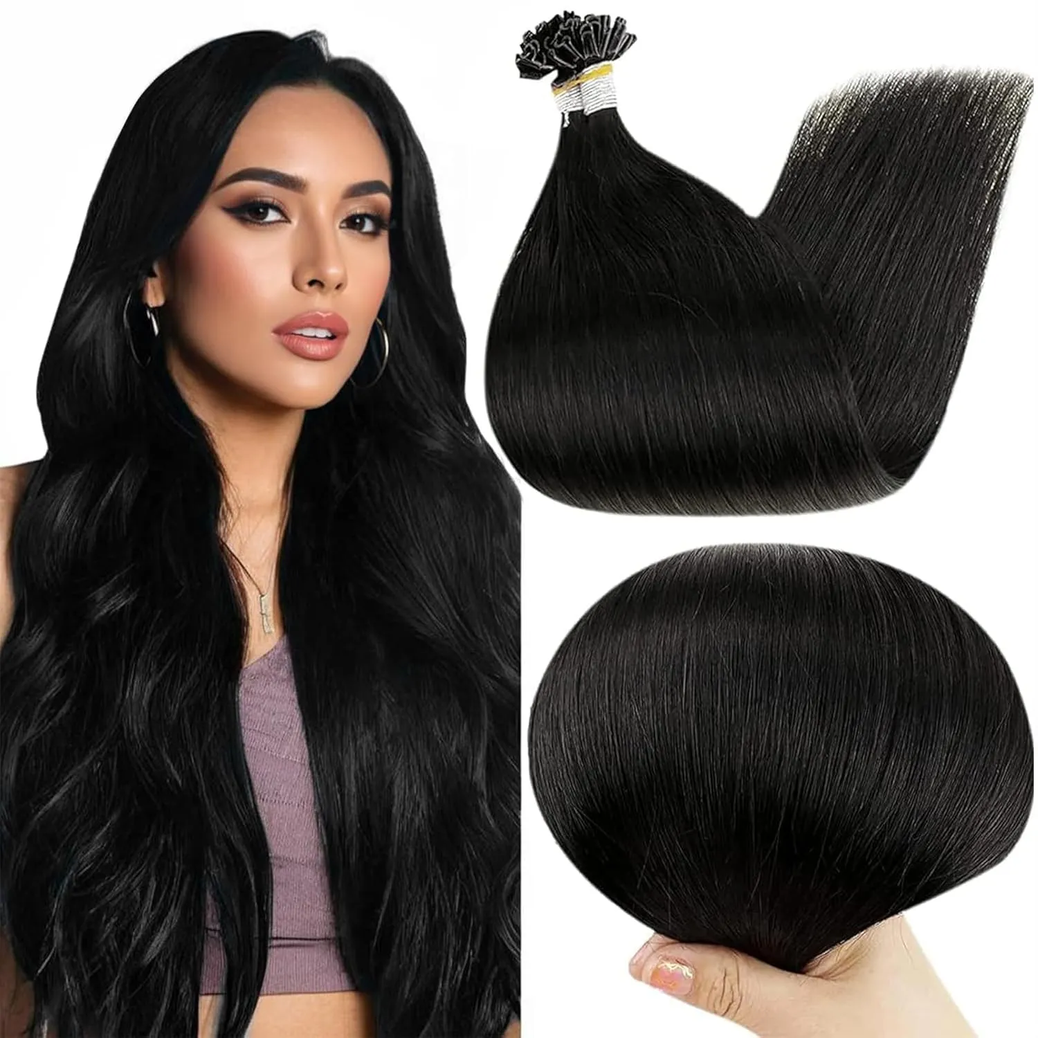 Full Shine U Tip Human Hair Extensions Color 1 Jet Black Remy Hair Prebonded Human Hair Extentions 22 Inch Keratin Tip Hair Extensions 1 Gram Per Strand 50 Grams Fusion Extensions