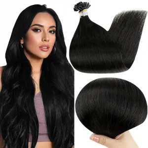 Full Shine U Tip Human Hair Extensions Color 1 Jet Black Remy Hair Prebonded Human Hair Extentions 22 Inch Keratin Tip Hair Extensions 1 Gram Per Strand 50 Grams Fusion Extensions