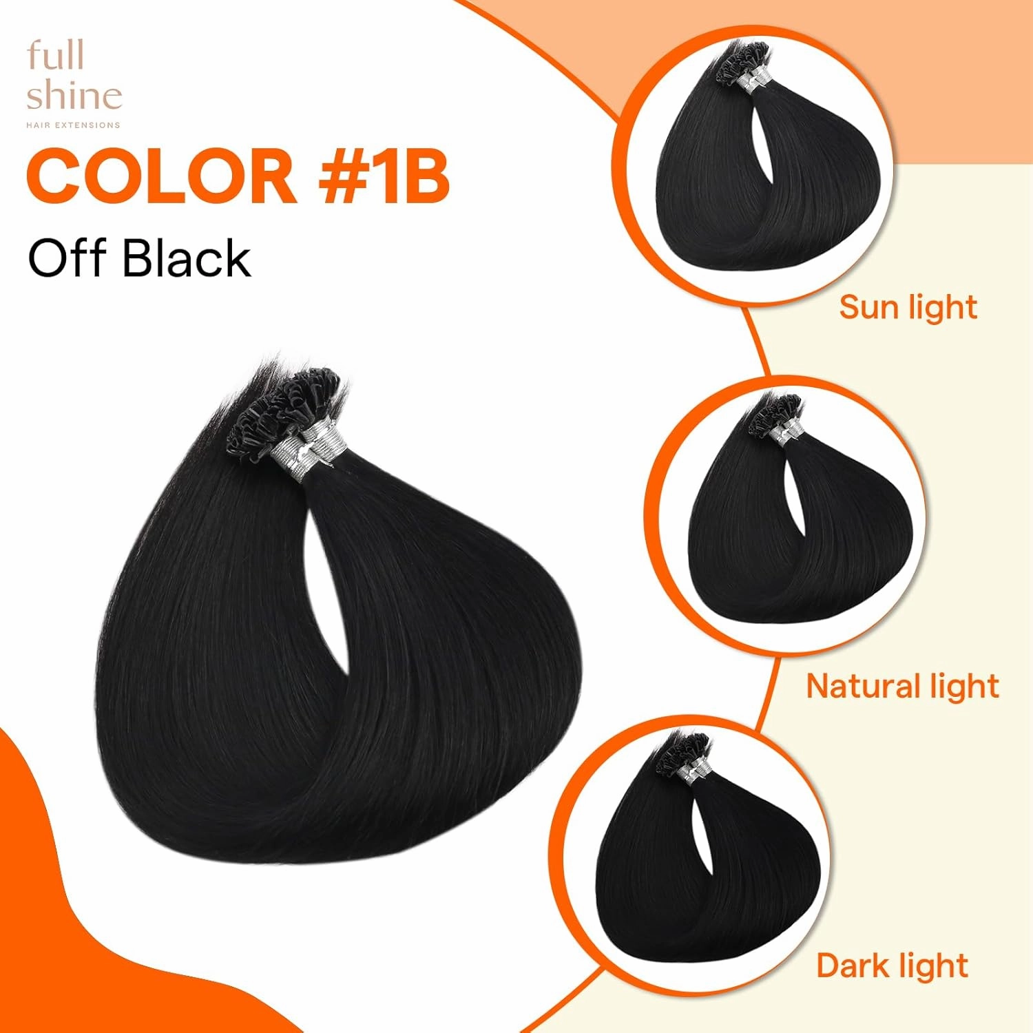 Full Shine Black U Tip Hair Extensions Human Hair 20 Inch Long Straight Remy Hair Color 1B Off Black U Tip Human Hair Extensions 50G/50S Fusion Real Human Hair Keratin Bond Extensions
