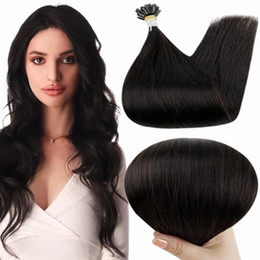 Full Shine Black U Tip Hair Extensions Human Hair 20 Inch Long Straight Remy Hair Color 1B Off Black U Tip Human Hair Extensions 50G/50S Fusion Real Human Hair Keratin Bond Extensions