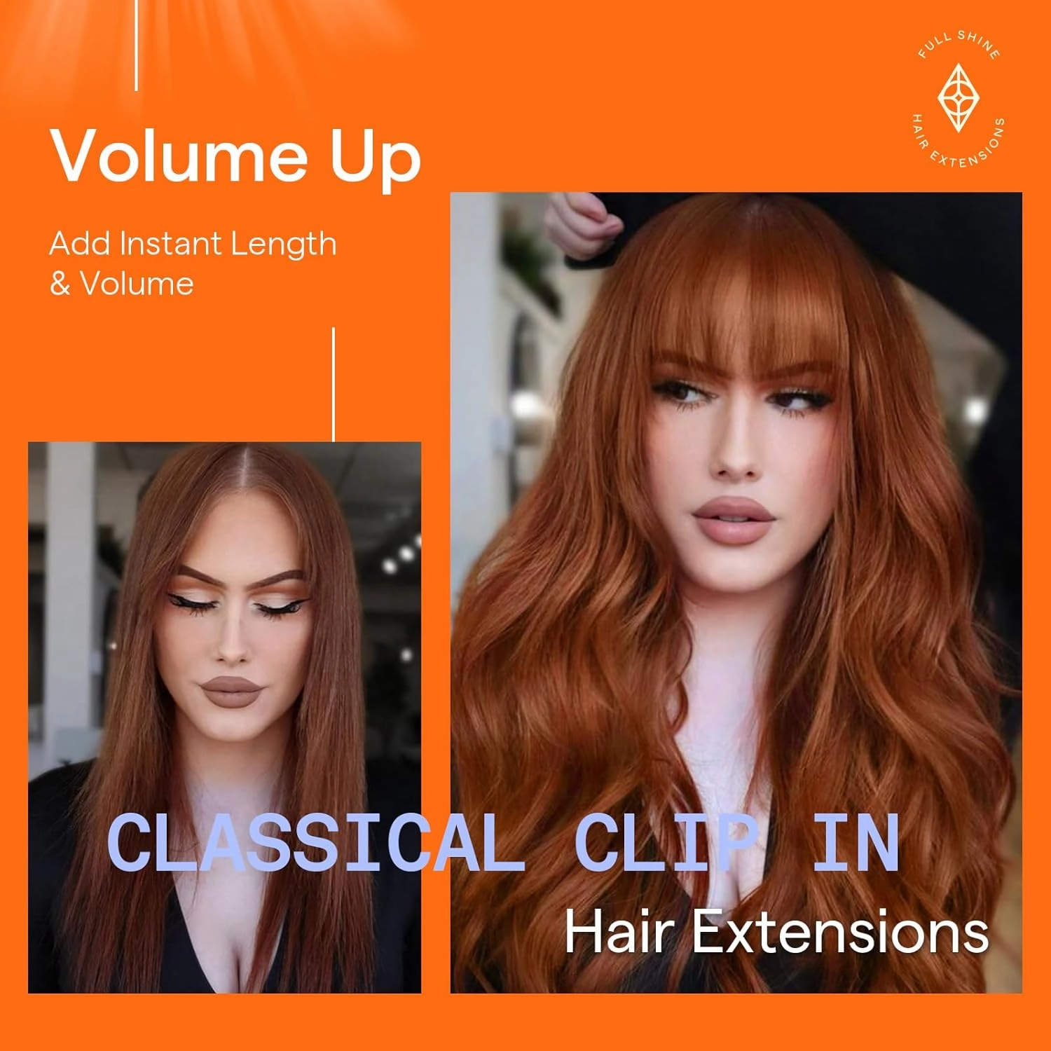 Full Shine Clip in Human Hair Extensions Copper Hair Clip in Extensions Copper Invisible Hair Extensions Straight 18 Inch 7 Pcs 120 G