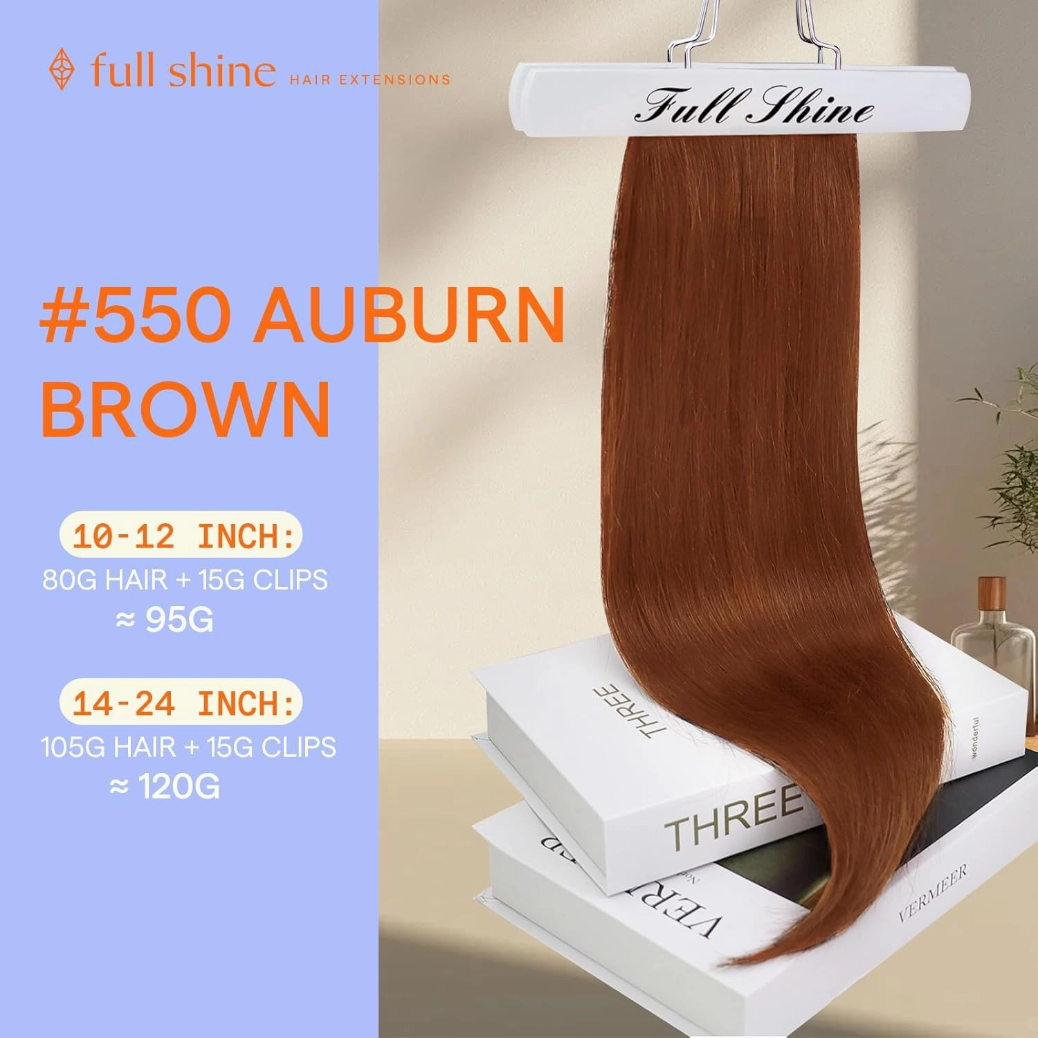 Full Shine Clip in Human Hair Extensions Copper Hair Clip in Extensions Copper Invisible Hair Extensions Straight 18 Inch 7 Pcs 120 G