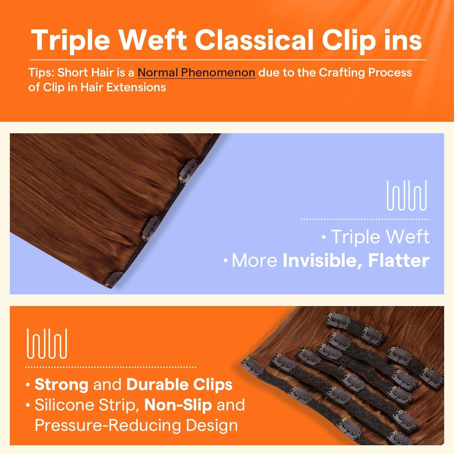 Full Shine Clip in Human Hair Extensions Copper Hair Clip in Extensions Copper Invisible Hair Extensions Straight 18 Inch 7 Pcs 120 G