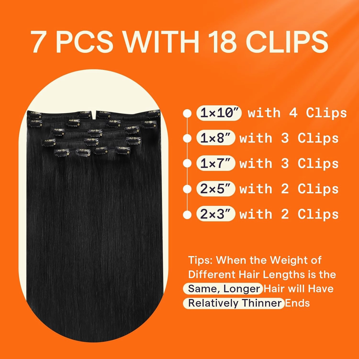 Full Shine Human Hair Clip in Extensions Black Clip in Hair Extensions Jet Black Brazilian Hair Triple Weft Straight Real Hair Extensions for Women 20 Inch 7 Pcs 120 G