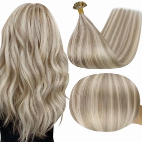 Full Shine U Tip Hair Extensions 20 Inch Keratin Human Hair Extensions Color 18 Ash Blonde Highlighted 613 Bleach Blonde Fusion Extensions Remy Hair 50g 50s Natural Prebonded Extensions