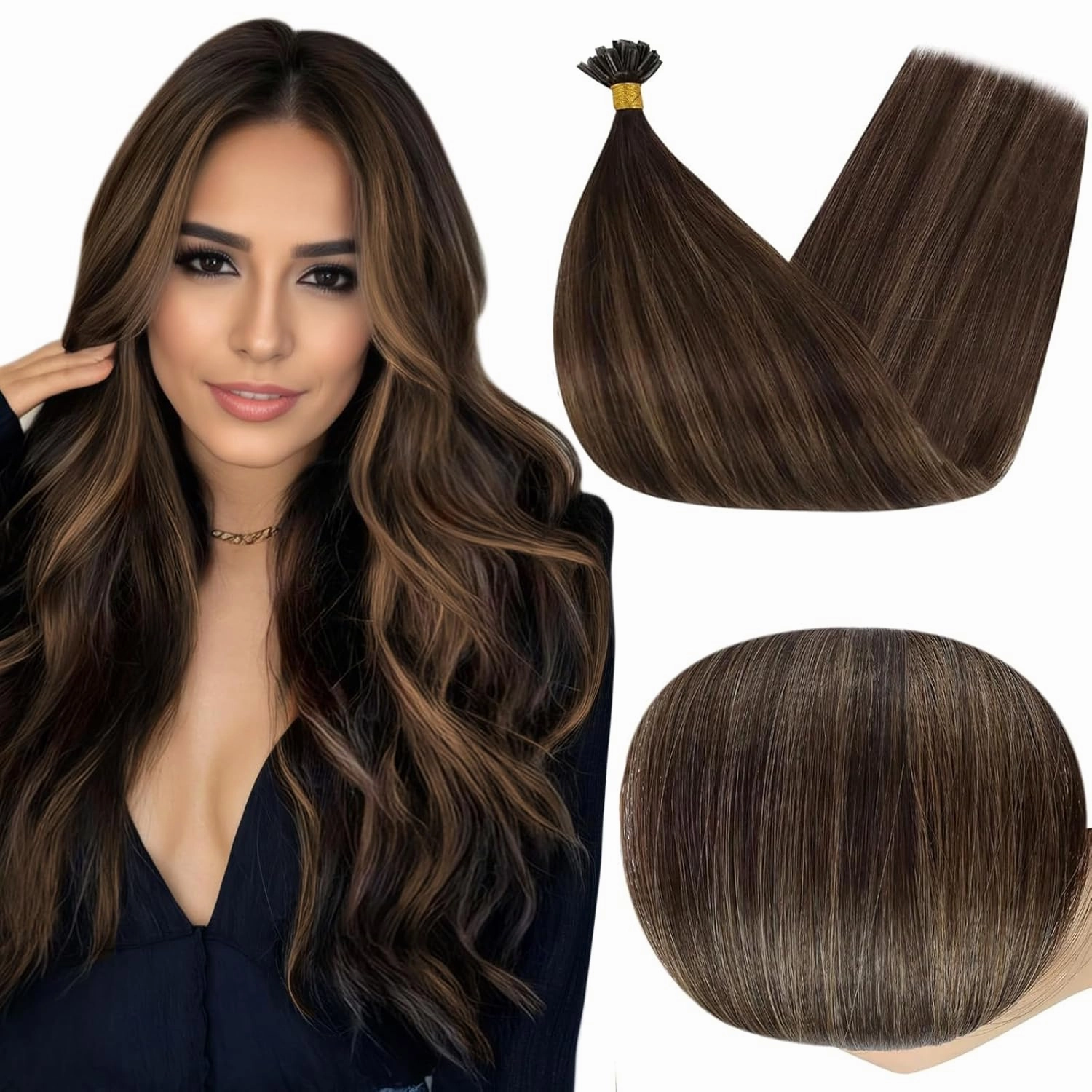 Full Shine U Tip Hair Extensions Human Hair Color 2/8/2 Dark Brown And Light Brown Balayage Human Hair Extensions 20 Inch Keratin Tip Extensions 50 Grams 50 Strands