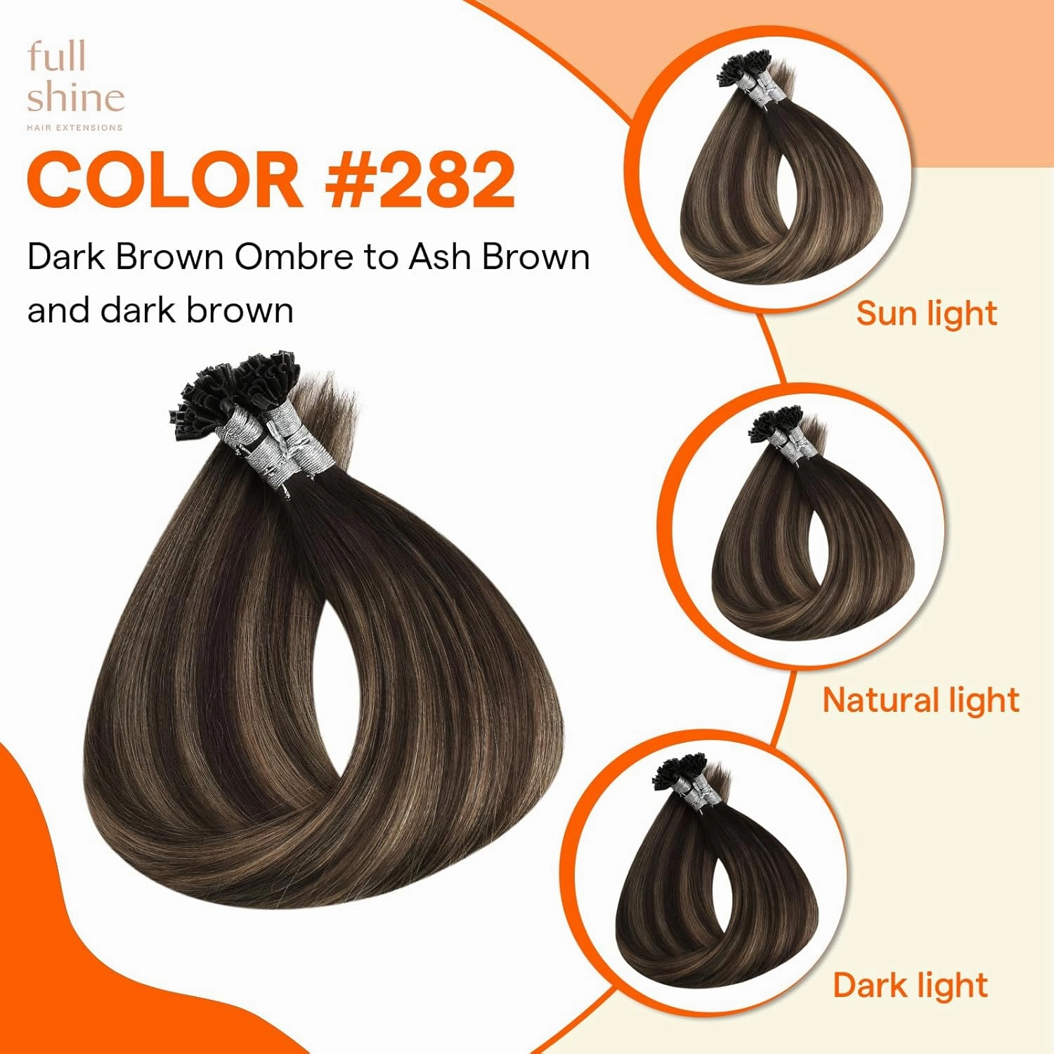 Full Shine U Tip Hair Extensions Human Hair Color 2/8/2 Dark Brown And Light Brown Balayage Human Hair Extensions 20 Inch Keratin Tip Extensions 50 Grams 50 Strands