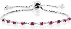 Gem Stone King 925 Sterling Silver Red Ruby Tennis Bracelet For Women (0.60 Cttw, Gemstone Birthstone, Round 2.5MM, Fully Adjustable Up to 9 Inch)