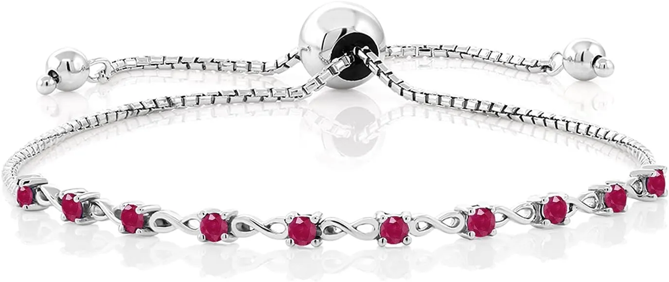 Gem Stone King 925 Sterling Silver Red Ruby Tennis Bracelet For Women (0.60 Cttw, Gemstone Birthstone, Round 2.5MM, Fully Adjustable Up to 9 Inch)