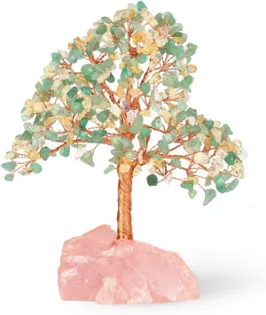 Gemstone Crystal Tree of Life,Natural Citrine Mix Aventurine with Rose Quartz Base,Healing Crystals Bonsai Feng Shui Home Decor Money Tree for Wealth and Luck