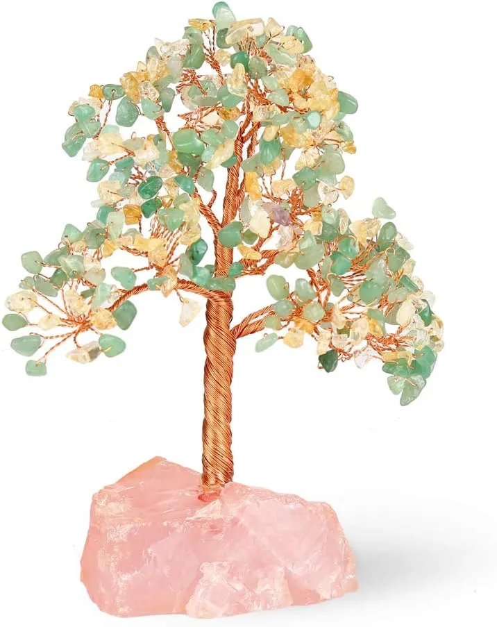 Gemstone Crystal Tree of Life,Natural Citrine Mix Aventurine with Rose Quartz Base,Healing Crystals Bonsai Feng Shui Home Decor Money Tree for Wealth and Luck