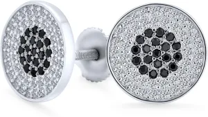 Geometric Two Tone Black or Blue White Zig Zag Square Micro Pave Cubic Zirconia CZ Stud Earrings For Men Sterling Silver