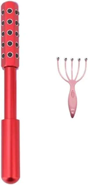 Germanium Stone Face Roller - Professional Uplift Massage Tool for Face, Neck & Body,Elarique Glow Sculpting, Lift & Firm Skin, Reduce Puffiness, Improve Circulation - Beauty Roller (Red)