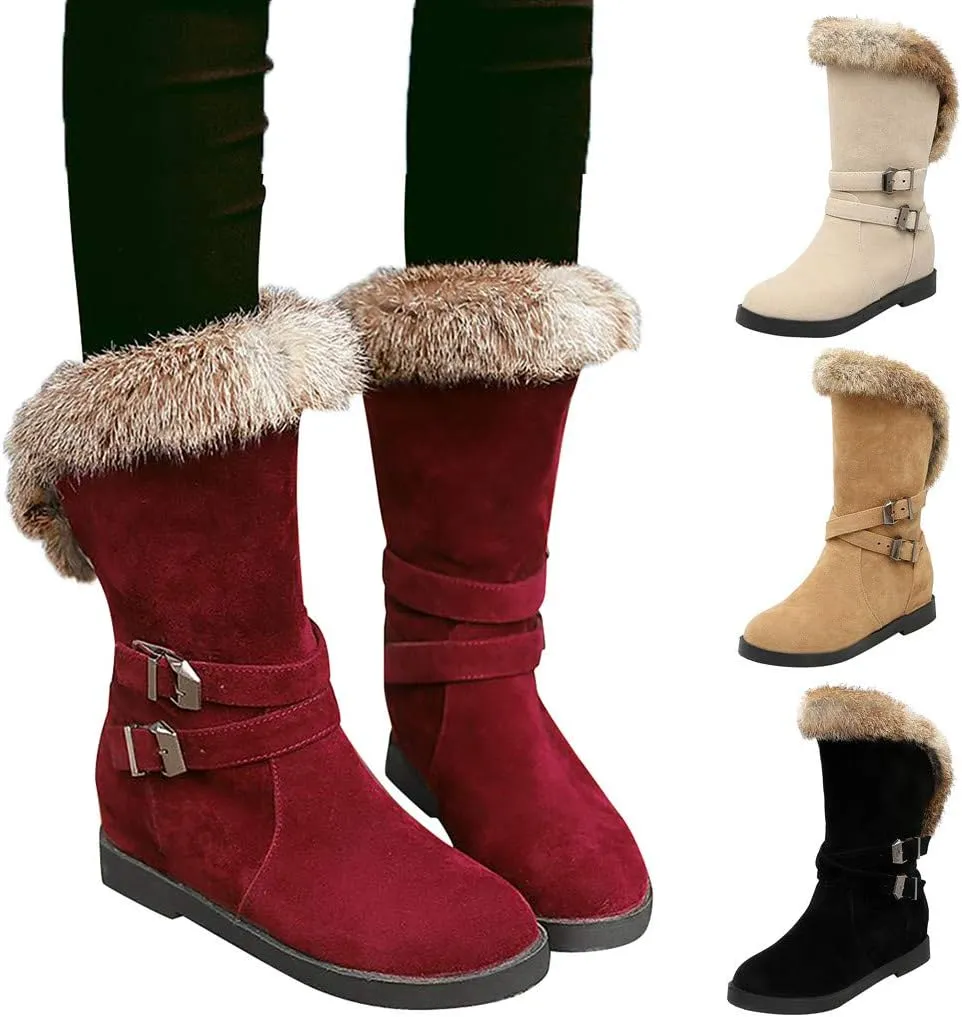 Gibobby Womens Flat Boots,Women Snow Boots Bucket Warm Ankle Booties Comfortable Winter Slip On Booties Outdoor Shoes