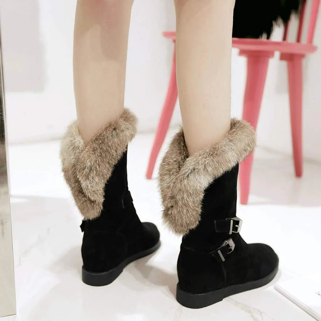 Gibobby Womens Flat Boots,Women Snow Boots Bucket Warm Ankle Booties Comfortable Winter Slip On Booties Outdoor Shoes