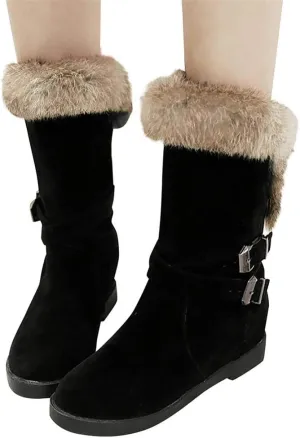 Gibobby Womens Flat Boots,Women Snow Boots Bucket Warm Ankle Booties Comfortable Winter Slip On Booties Outdoor Shoes