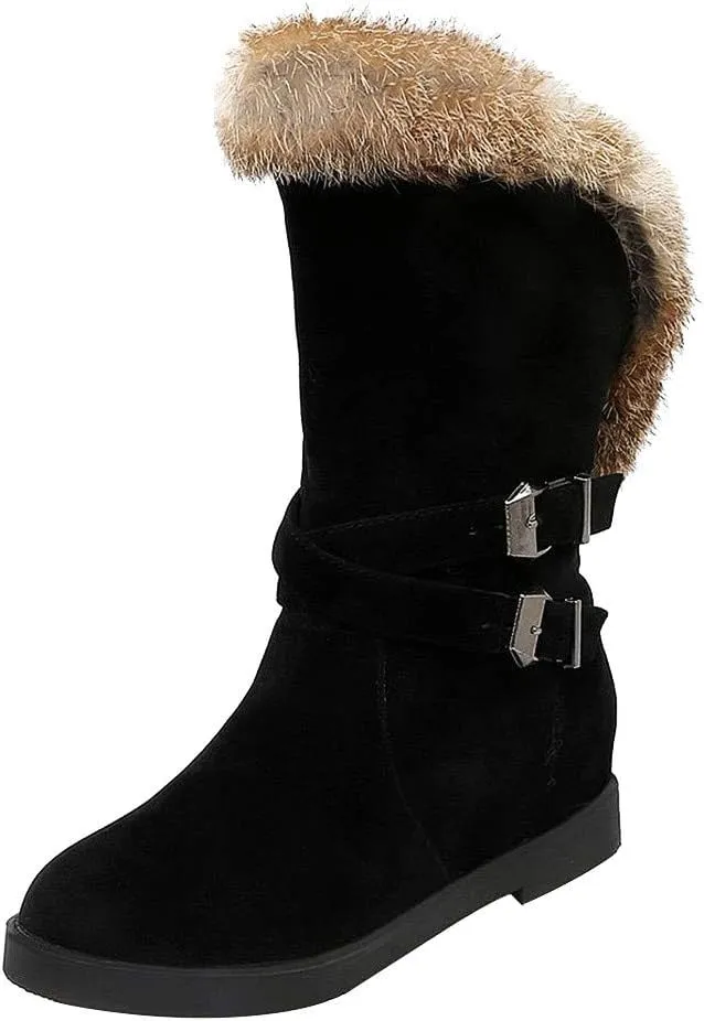 Gibobby Womens Flat Boots,Women Snow Boots Bucket Warm Ankle Booties Comfortable Winter Slip On Booties Outdoor Shoes