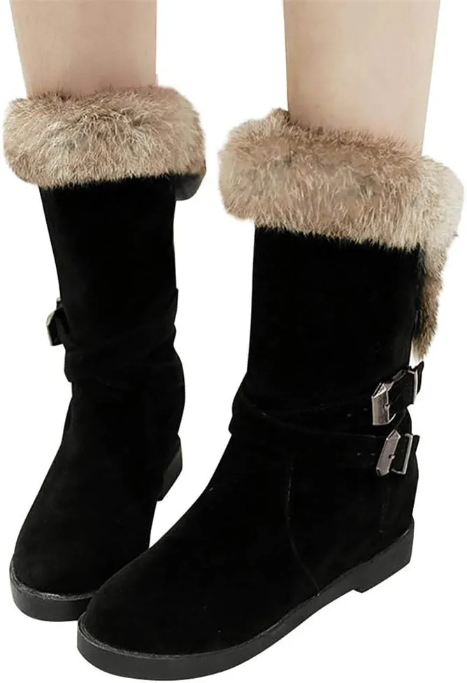 Gibobby Womens Flat Boots,Women Snow Boots Bucket Warm Ankle Booties Comfortable Winter Slip On Booties Outdoor Shoes