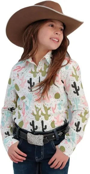 Girls Long Sleeve Cream Cactus Print Shirt Cream L