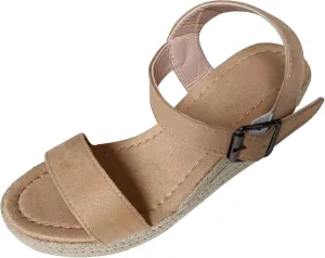 Girls’ Platform Sandals Open Toe Summer Shoes with Woven Jute Wrap Adjustable Ankle Strap Casual Dressy Style for Kids Girls Slip-on Elastic Cross Strappy Gladiator Dress Flats Little Big