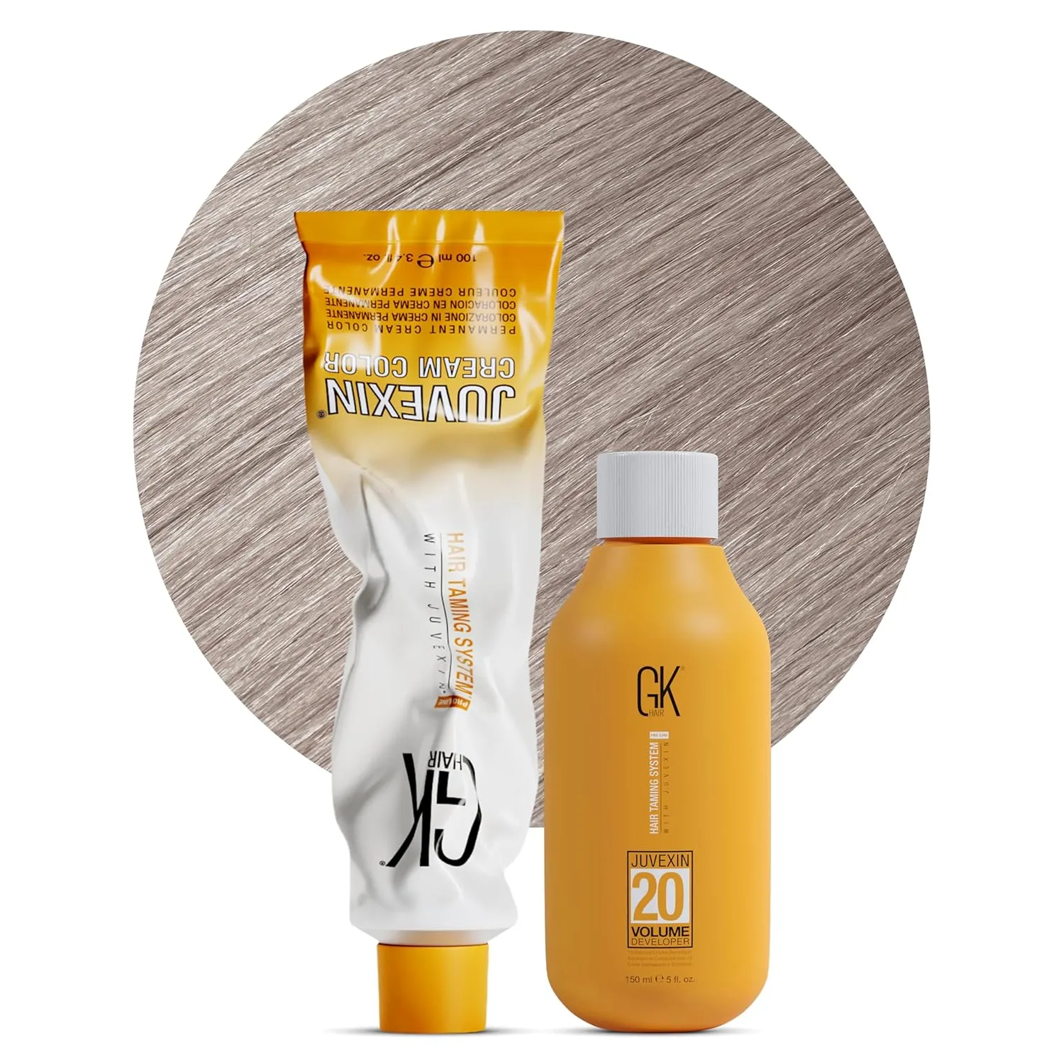 GK HAIR Global Keratin 10.1 Platinium Full Blonde Hair Color Cream Tube (3.4 Fl Oz/100ml)   20 Volume Developer (5 Fl Oz/150ml) - Professional Permanent Long Lasting Toner Dye