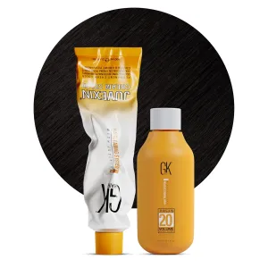GK HAIR Global Keratin Natural 3 Dark Brown Hair Color Cream Tube (3.4 Fl Oz/100ml)   20 Volume Developer (5 Fl Oz/150ml) - Professional Permanent Long Lasting Toner Dye