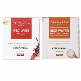 Gl.am..veda Red Wine Advance Anti Ageing And Rice Water Brightening Facial Kit | 80 gm