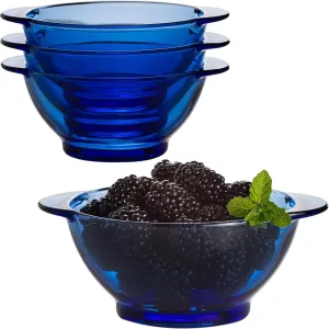 Glass Dinner Plates - Set of 4, Blue Cobalt Transparent Eating Plates, Circular Dinnerware for Salad, Bread, Dinner (15 Oz Glass Dessert Cup Set, Set of 4)