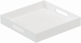 Glossy White Sturdy Acrylic Serving Tray with Handles-12x12 Inch-Serving Coffee,Appetizer,Breakfast,Butler-Kitchen Countertop Tray-Makeup Drawer Organizer-Vanity Table,Ottoman Tray-Decorative