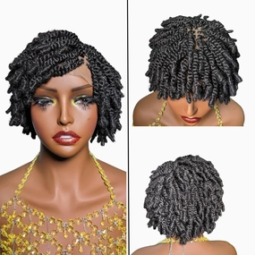 Glueless, Knotted Kinky Twist Cap Wig for Black Women (Black)