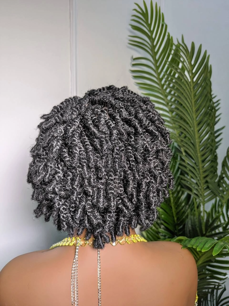 Glueless, Knotted Kinky Twist Cap Wig for Black Women (Black)