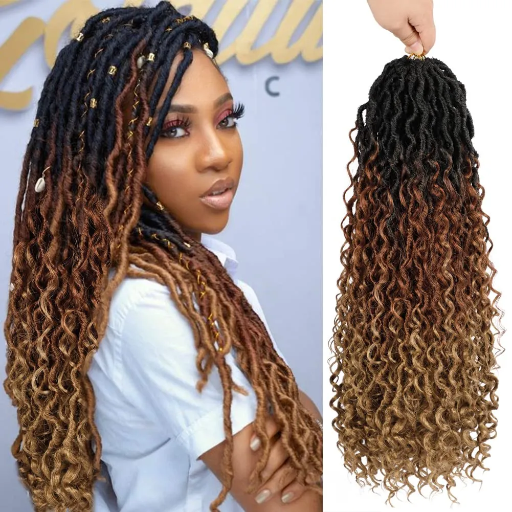 Goddess Locs Crochet Hair 10 Inch 7 Packs Faux Locs Crochet Hair for Black Women Pre Looped Crochet Hair with Curly Ends River Locs Synthetic Hair Extensions (1B/30/27#)