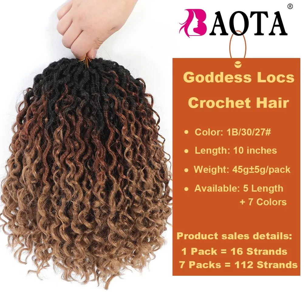 Goddess Locs Crochet Hair 10 Inch 7 Packs Faux Locs Crochet Hair for Black Women Pre Looped Crochet Hair with Curly Ends River Locs Synthetic Hair Extensions (1B/30/27#)
