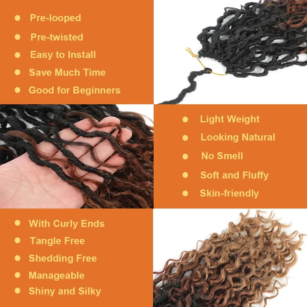 Goddess Locs Crochet Hair 10 Inch 7 Packs Faux Locs Crochet Hair for Black Women Pre Looped Crochet Hair with Curly Ends River Locs Synthetic Hair Extensions (1B/30/27#)