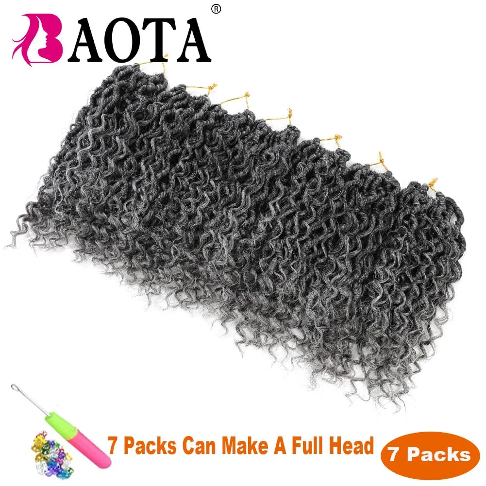 Goddess Locs Crochet Hair 10 Inch 7 Packs Faux Locs Crochet Hair for Women Pre Looped Gray Soft Locs with Curly Hair (T1B/Gray#)