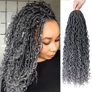 Goddess Locs Crochet Hair 10 Inch 7 Packs Faux Locs Crochet Hair for Women Pre Looped Gray Soft Locs with Curly Hair (T1B/Gray#)