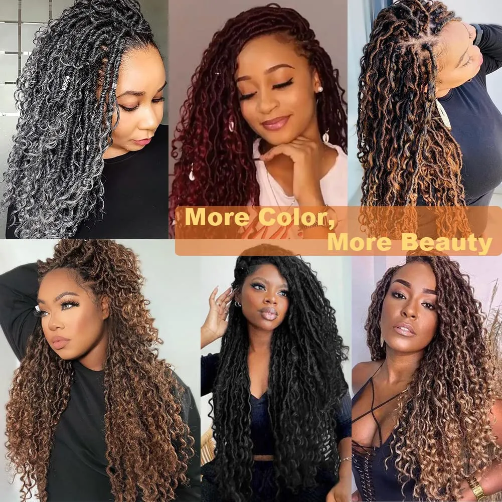 Goddess Locs Crochet Hair 10 Inch 7 Packs Faux Locs Crochet Hair for Women Pre Looped Gray Soft Locs with Curly Hair (T1B/Gray#)
