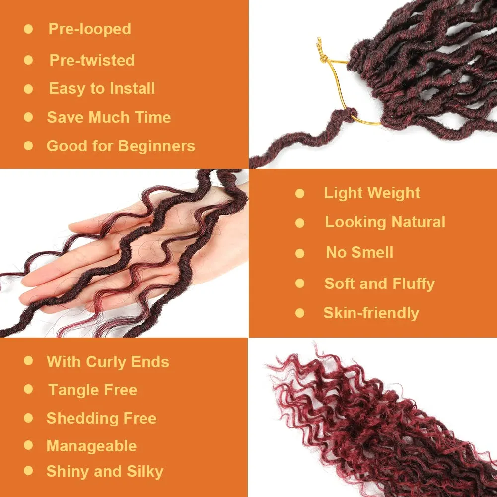 Goddess Locs Crochet Hair 10 Inch 7 Packs River Locs Red Faux Locs Hair for Women Pre Looped Crochet Braids with Curly Ends Locs Crochet Hair (1B/BUG#)