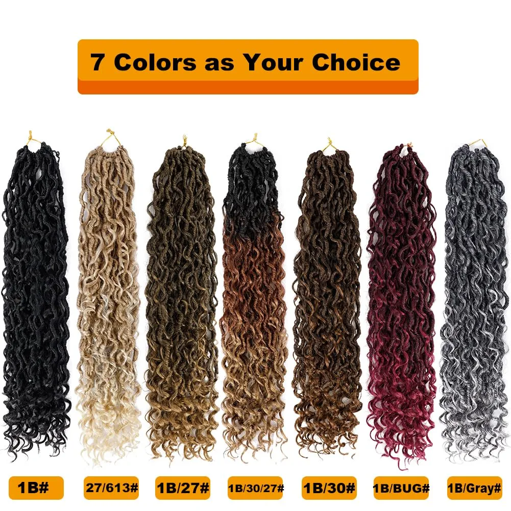 Goddess Locs Crochet Hair 10 Inch 7 Packs River Locs Red Faux Locs Hair for Women Pre Looped Crochet Braids with Curly Ends Locs Crochet Hair (1B/BUG#)