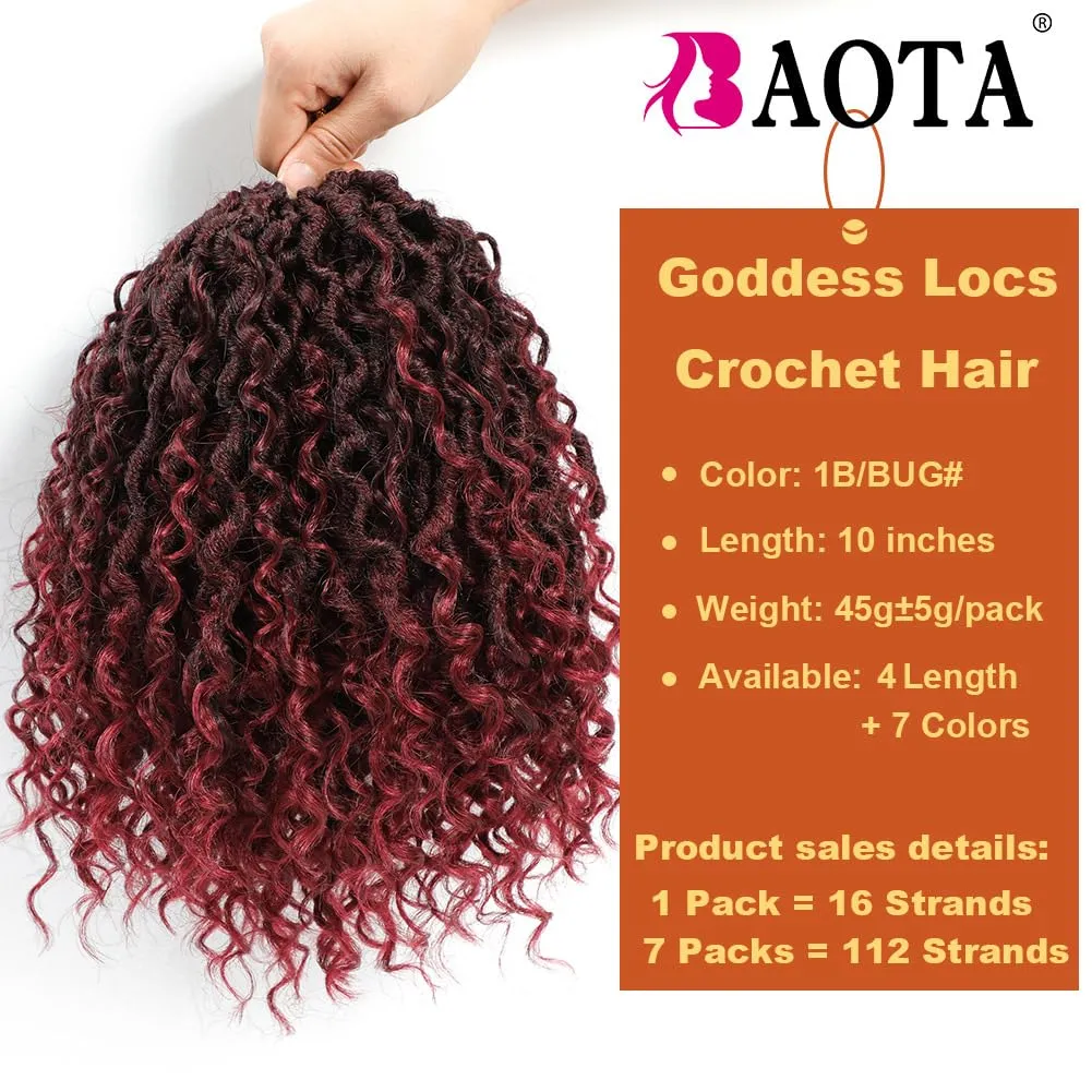 Goddess Locs Crochet Hair 10 Inch 7 Packs River Locs Red Faux Locs Hair for Women Pre Looped Crochet Braids with Curly Ends Locs Crochet Hair (1B/BUG#)