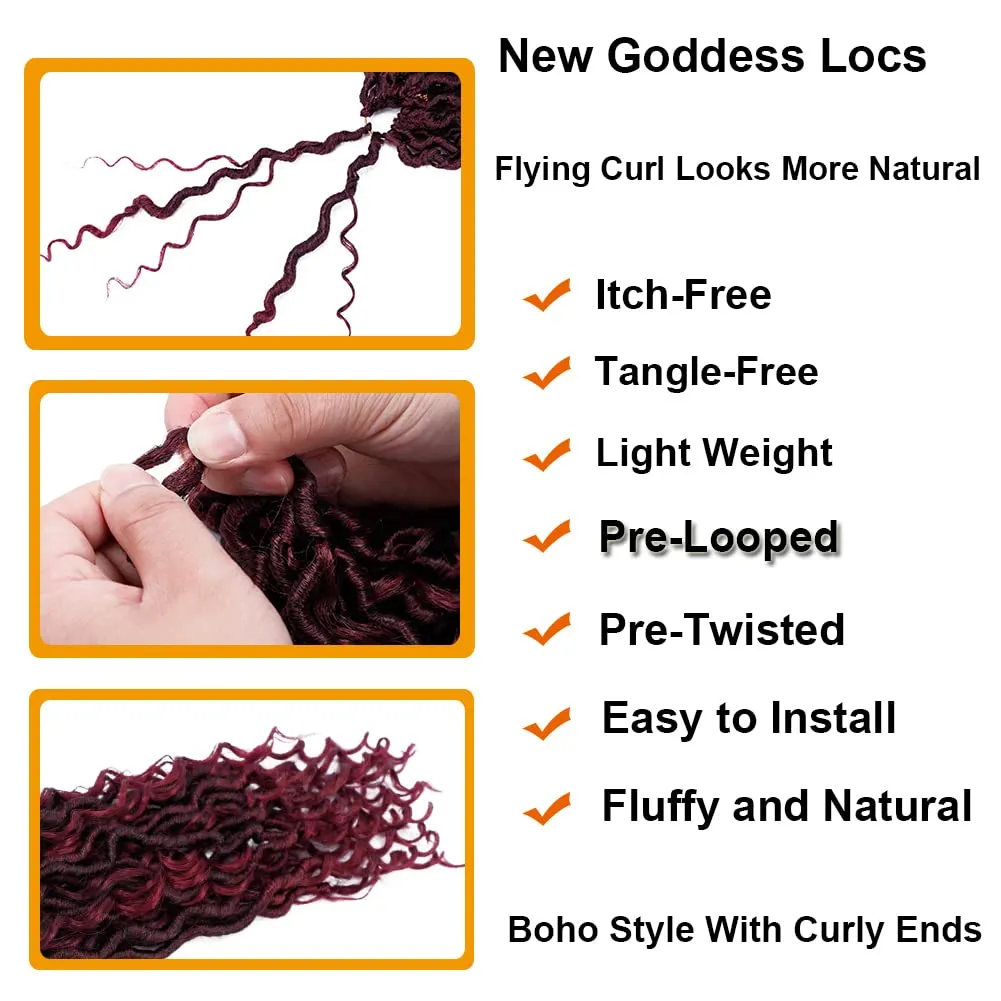 Goddess Locs Crochet Hair 10 Inch 7 Packs River Locs Red Faux Locs Hair for Women Pre Looped Crochet Braids with Curly Ends Locs Crochet Hair (1B/BUG#)