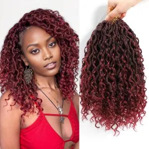 Goddess Locs Crochet Hair 10 Inch 7 Packs River Locs Red Faux Locs Hair for Women Pre Looped Crochet Braids with Curly Ends Locs Crochet Hair (1B/BUG#)