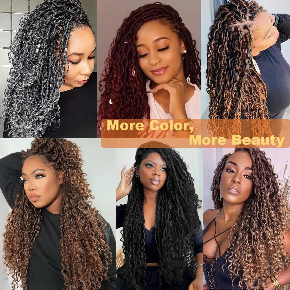 Goddess Locs Crochet Hair 10 Inch 7 Packs Faux Locs Crochet Hair for Women Pre Looped Crochet Hair with Curly Ends River Locs Crochet Hair Extensions (1B#)