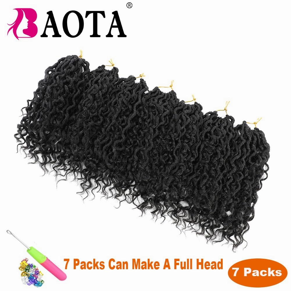 Goddess Locs Crochet Hair 10 Inch 7 Packs Faux Locs Crochet Hair for Women Pre Looped Crochet Hair with Curly Ends River Locs Crochet Hair Extensions (1B#)