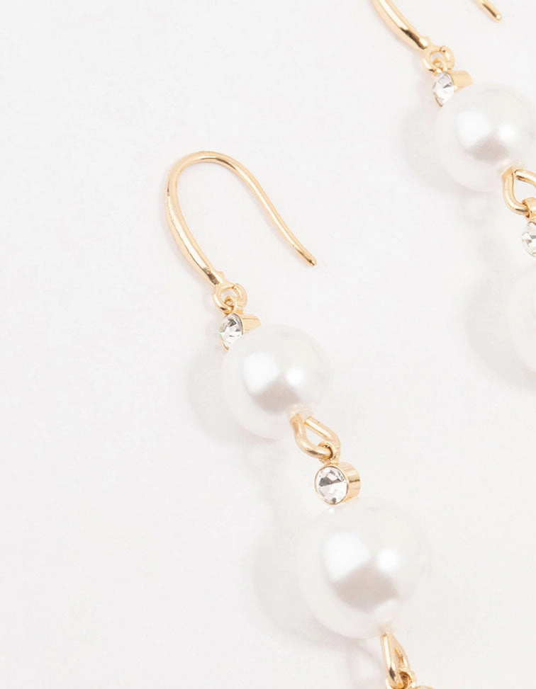 Gold Diamante Pearl Drop Earrings