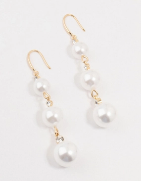 Gold Diamante Pearl Drop Earrings