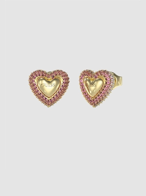 Gold Pink Heart Stud Earrings