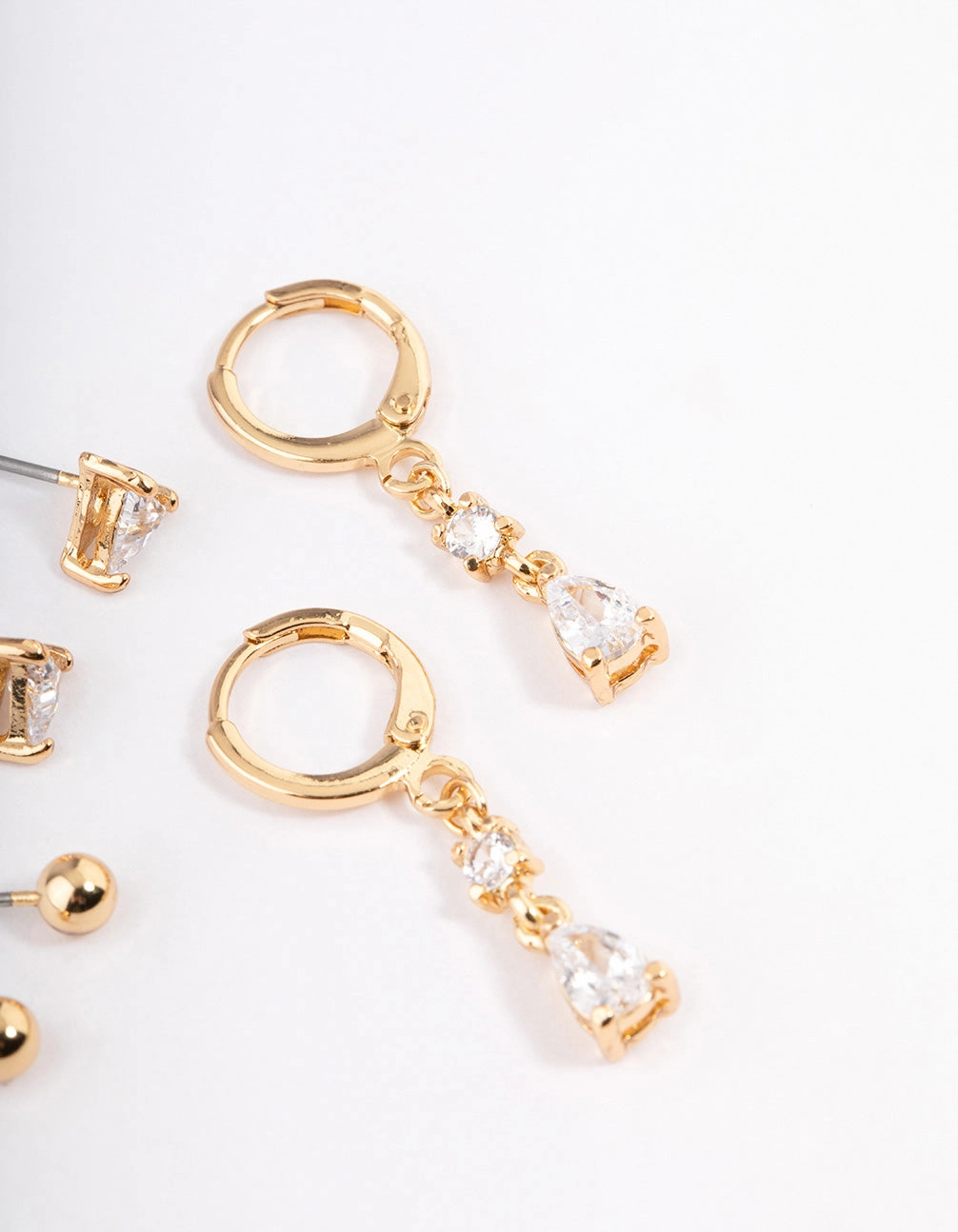 Gold Plated Brass Cubic Zirconia Triangle & Drop Earrings Pack