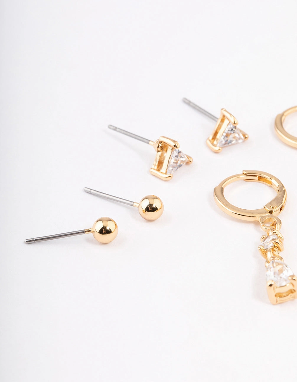 Gold Plated Brass Cubic Zirconia Triangle & Drop Earrings Pack